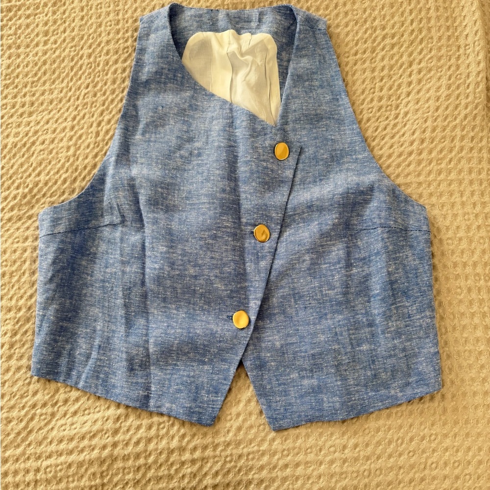 Inditex blue denim like Vest with Gold Buttons